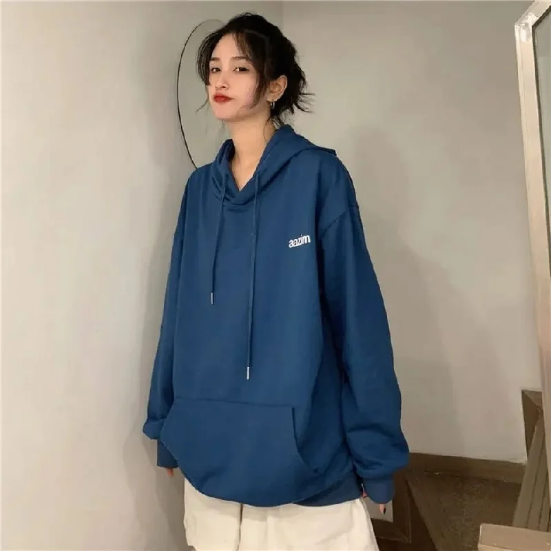 Korean Hoodies Women L 459896 Hoodie with Hem Frayed Vintage Worn