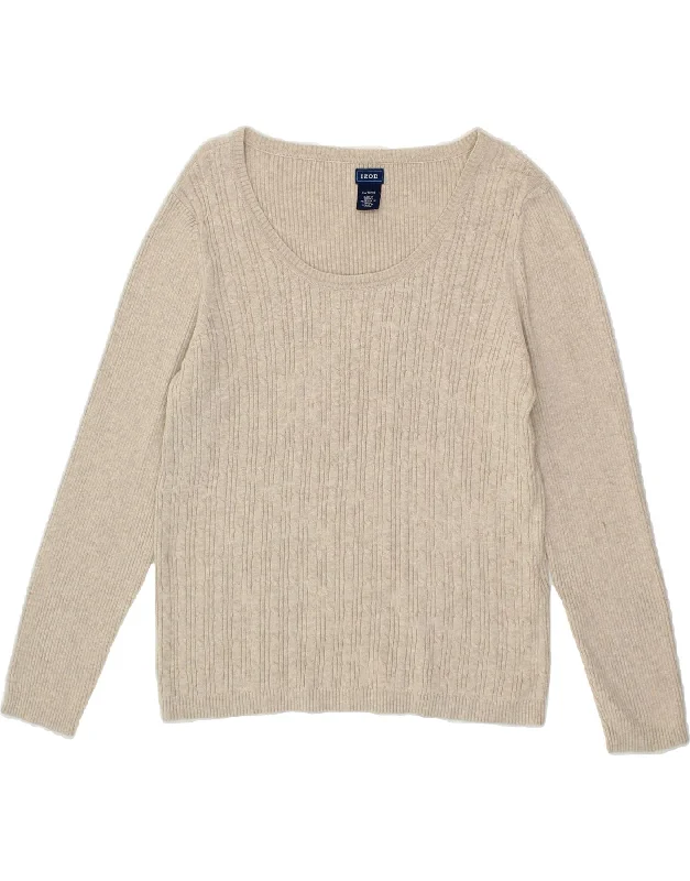 IZOD Womens Boat Neck Jumper Sweater UK 18 XL Beige Cotton Boxy Sweater Fitted Sweater A-Line