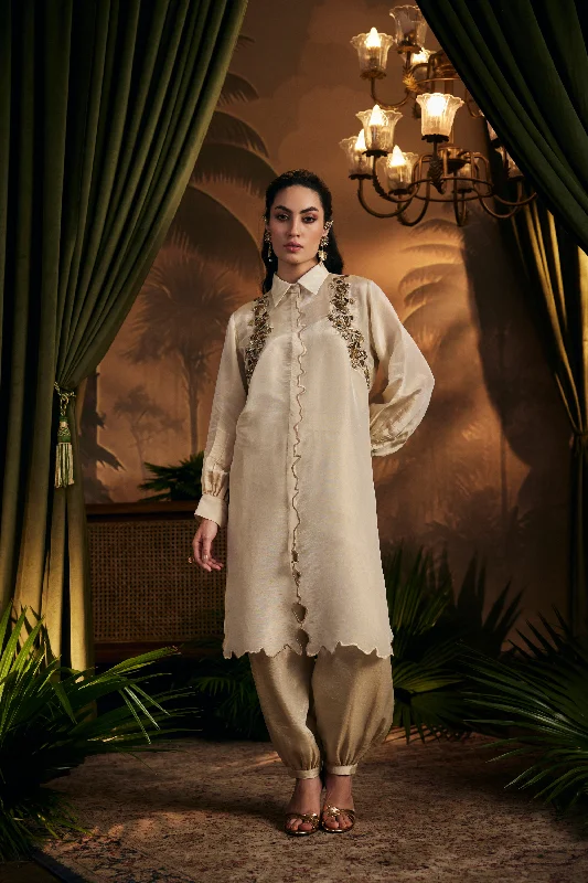 Gold Embroidered Tunic Paired With Afgani Pants Slim-Fit Leggings