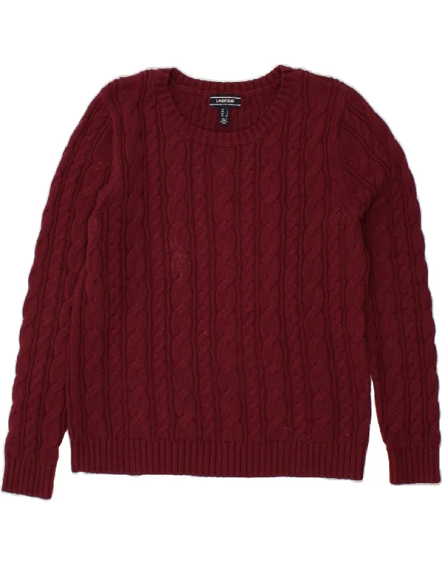 LANDS END Womens Oversized Boat Neck Jumper Sweater UK 16 Large Burgundy Chenille Blend Fleece Blend Nylon Blend