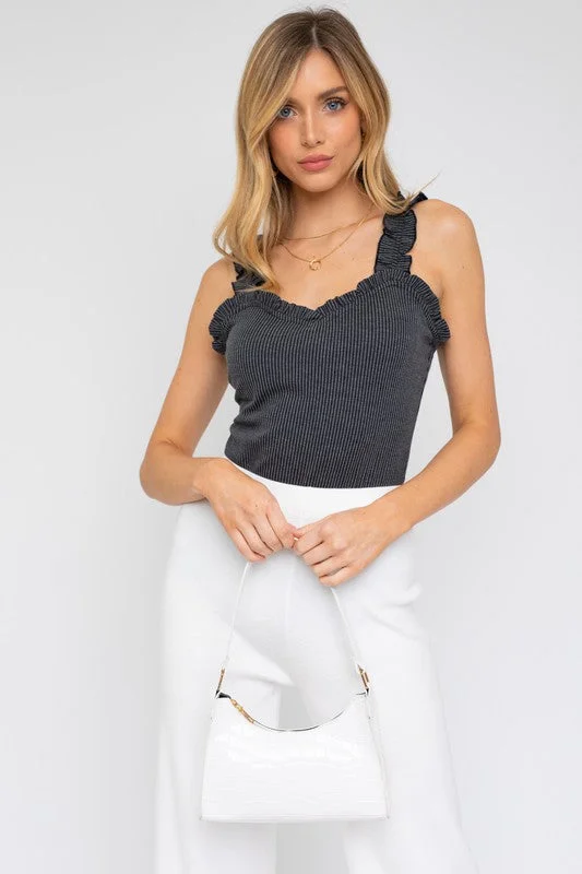 Ruffle Ribbed Tank Top Bodysuit essential tank top