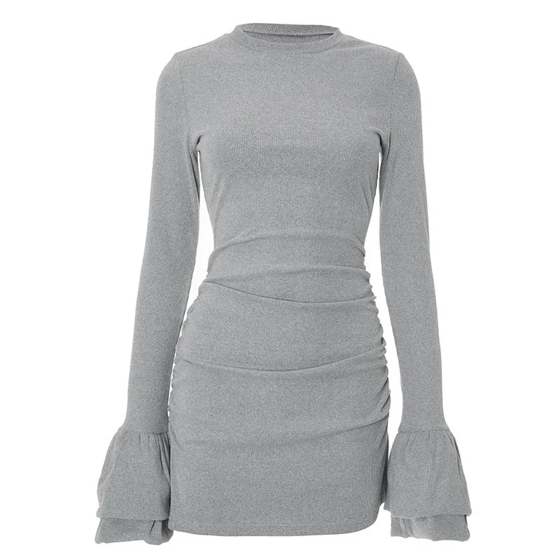 Flare Cuff Long Sleeve Sweater Dress Fleece Sweater Nylon Polyester