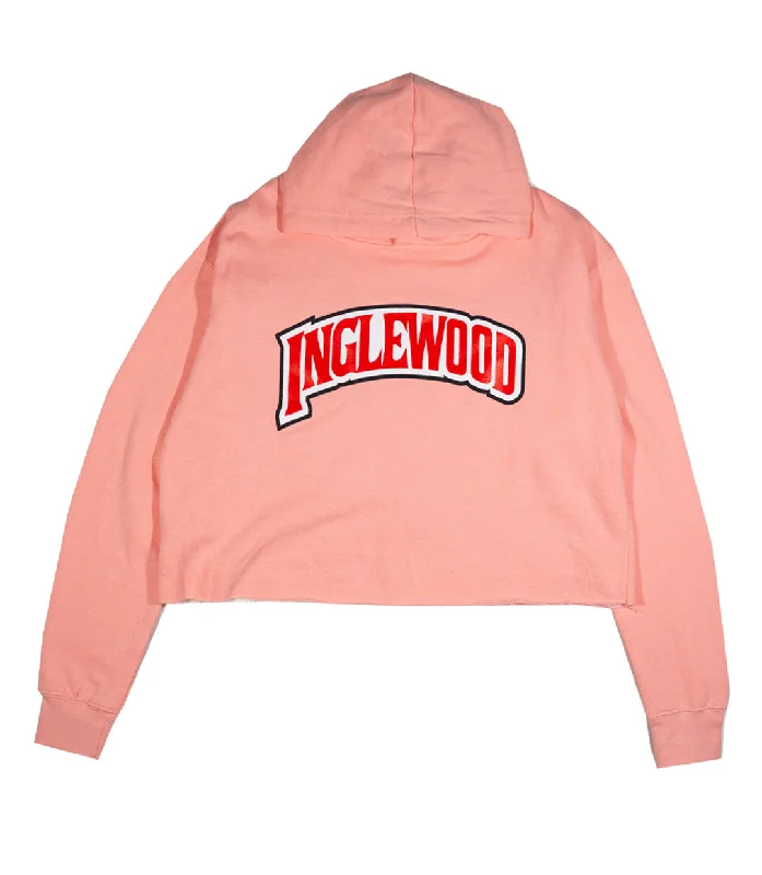 INGLEWOOD CROP HOODIE PINK Hoodie with Hem Fringe Bohemian Relaxed