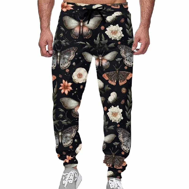 Night Moth And Flower Casual Elastic Drawstring Pants Casual Drawstring Pants