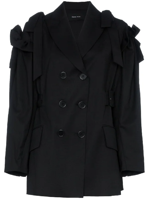 bow detail wool blazer jacket Herringbone Jacket Checkered Jacket Solid Jacket