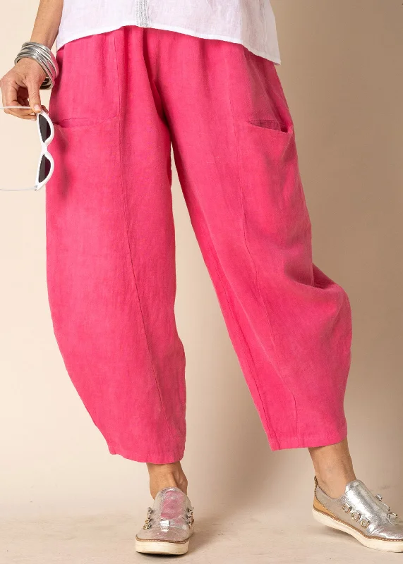 Florencia Linen Pants in Raspberry Sorbet Soft Stretch Trousers