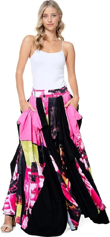 Romantic Boho Black & Pink Asymmetrical Tov The Damsel`s Maxi Skirt button skirt front Romantic Boho Black & Pink Asymmetrical Tov The Damsel`s Maxi Skirt button skirt front
