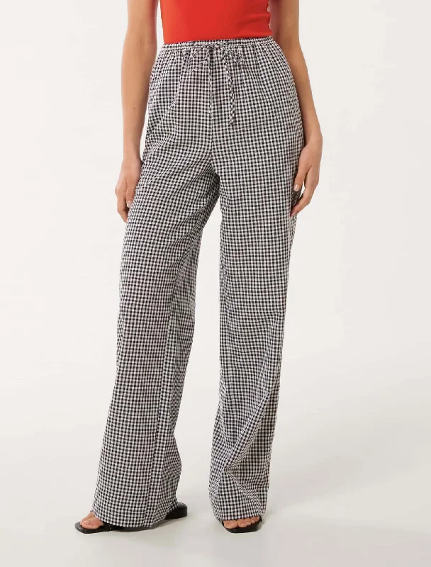 Minnie Gingham Wide Leg Pants Casual Track Pants