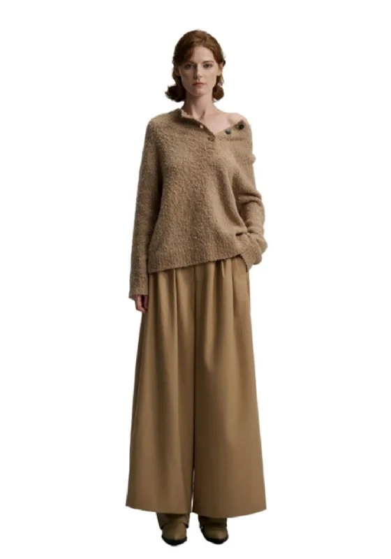 Camel Blend 3-Button Sweater Fleece Fabric Down Fabric Feather Fabric