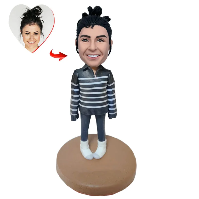 Cute Girl In Sweater And Socks Custom Bobblehead Fitted Slim Tailored