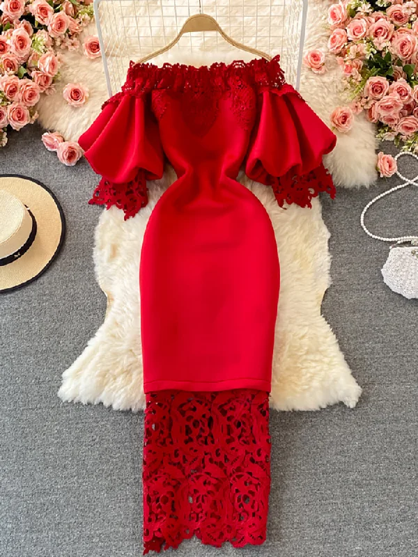 Wjczt Sexy Hollow Out Lace Bodycon Long Dress Women Elegant Red/Pink/White Off Shoulder Patchwork Maxi Party Vestidos Autumn New Tunics Running lightweight Wjczt Sexy Hollow Out Lace Bodycon Long Dress Women Elegant Red/Pink/White Off Shoulder Patchwork Maxi Party Vestidos Autumn New Tunics Running lightweight