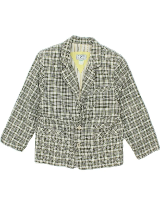 VINTAGE Womens Crop 2 Button Blazer Jacket UK 8 Small Green Check Cotton Welt Pockets Slit Pockets Flap Pockets