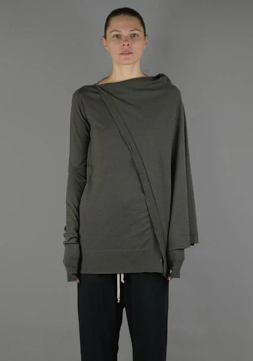 RICK OWENS RO18F4656 WSS CAPE TUNIC KNIT SWEATER DARK DUST Layered Multi-layer Single Layer RICK OWENS RO18F4656 WSS CAPE TUNIC KNIT SWEATER DARK DUST Layered Multi-layer Single Layer