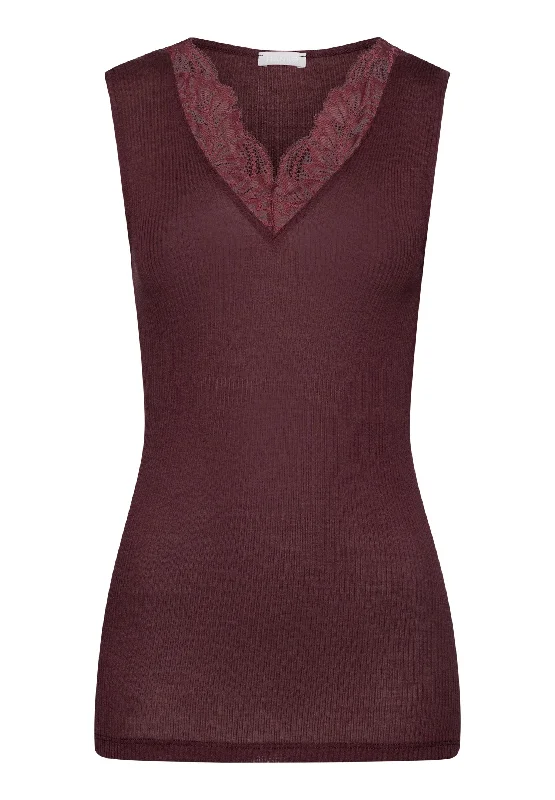 Maria Wool And Silk V-Neck Tank Top | Deep Maroon 70899-2483 silver tank top