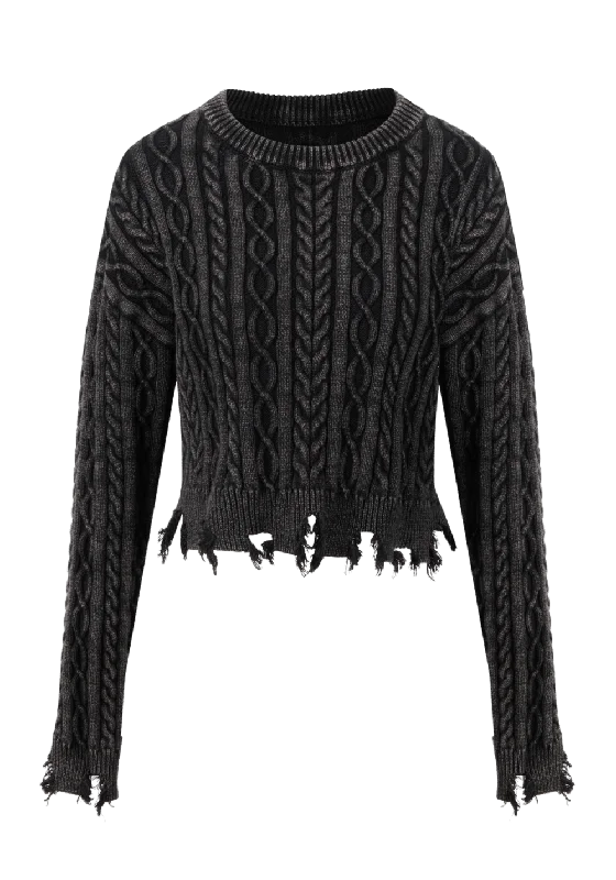 Washed Distressed Crewneck Sweater Sequined Glittery Shiny