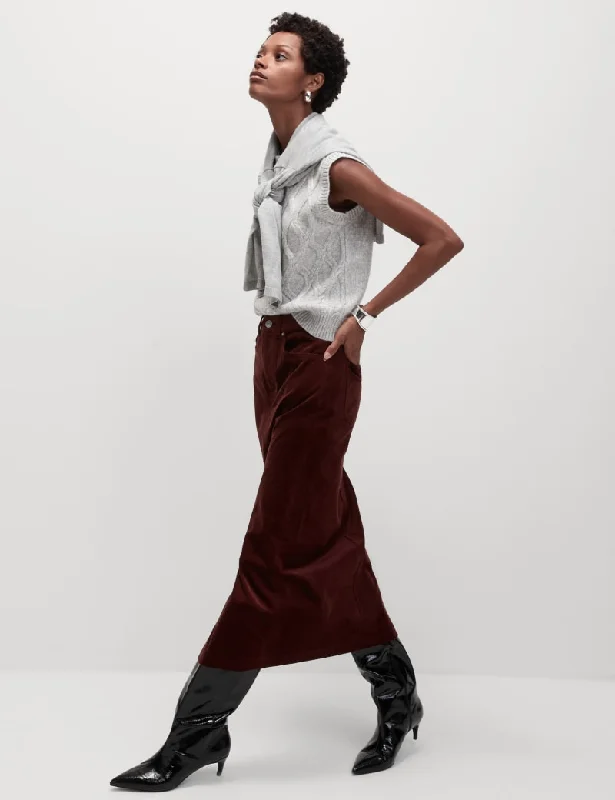 Corduroy Midi Skirt high slit skirt