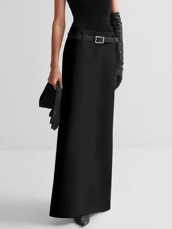 Solid Color Split-Back Skirts Bottoms 123164 wool skirt sturdy