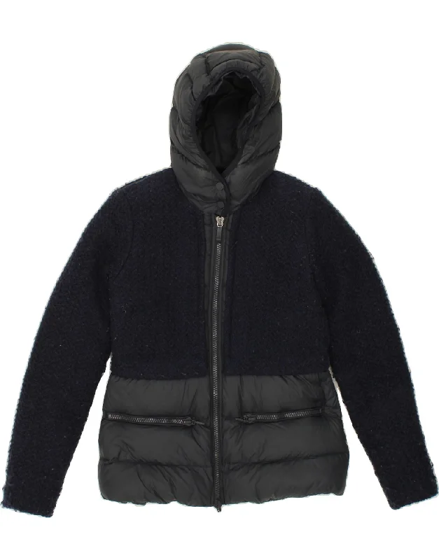 GEOX Womens Hooded Padded Jacket UK 8 Small Navy Blue Fleece Fabric Down Fabric Feather Fabric GEOX Womens Hooded Padded Jacket UK 8 Small Navy Blue Fleece Fabric Down Fabric Feather Fabric