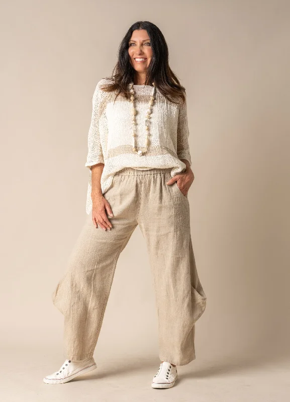 Shyla Linen Pant in Latte Comfortable Pleated Pants