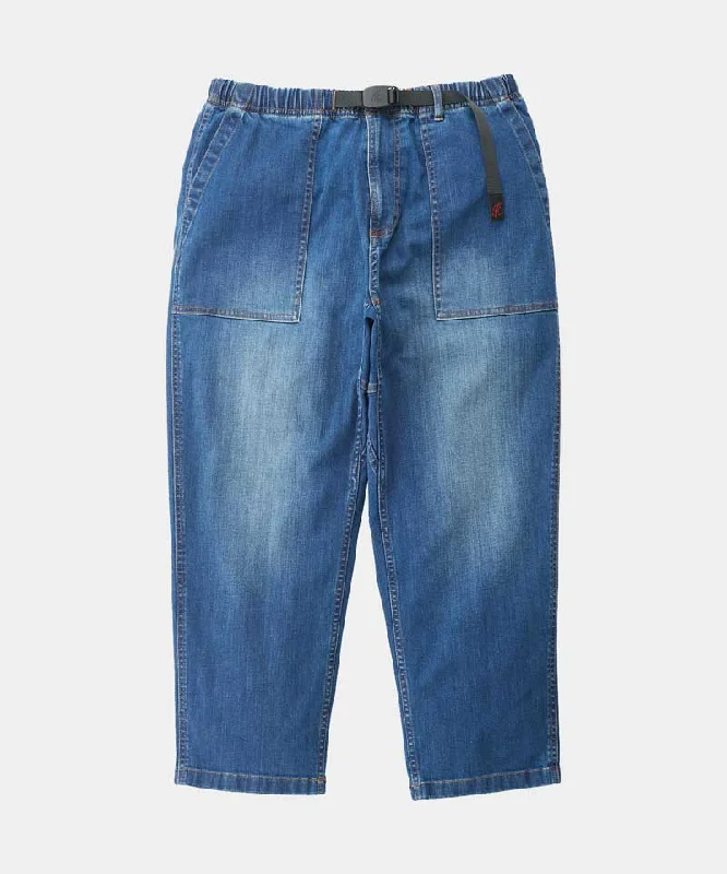 Stretch Denim Loose Tapered Pant Comfy Zip-Up Pants