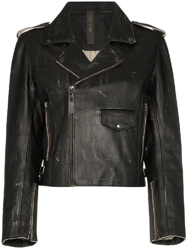 zip front cropped leather biker jacket Zippered Front Buttoned Front Snap Front
