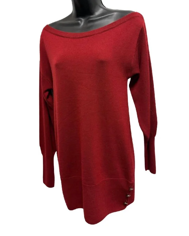 Kortney Sweater Top In Merlot Ribbed Striped Patterned