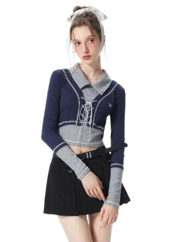 American Tie Front Knit Sweater Plaid Sweater Polka Dot Checkered