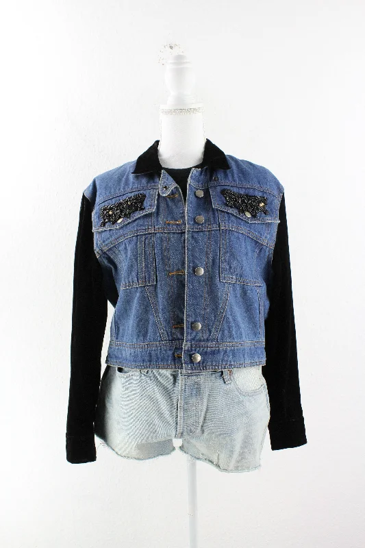 Vintage Half Black Half Denim Jeans Jacket (M) Faux Fur Jacket Real Fur Jacket Shearling Jacket Vintage Half Black Half Denim Jeans Jacket (M) Faux Fur Jacket Real Fur Jacket Shearling Jacket