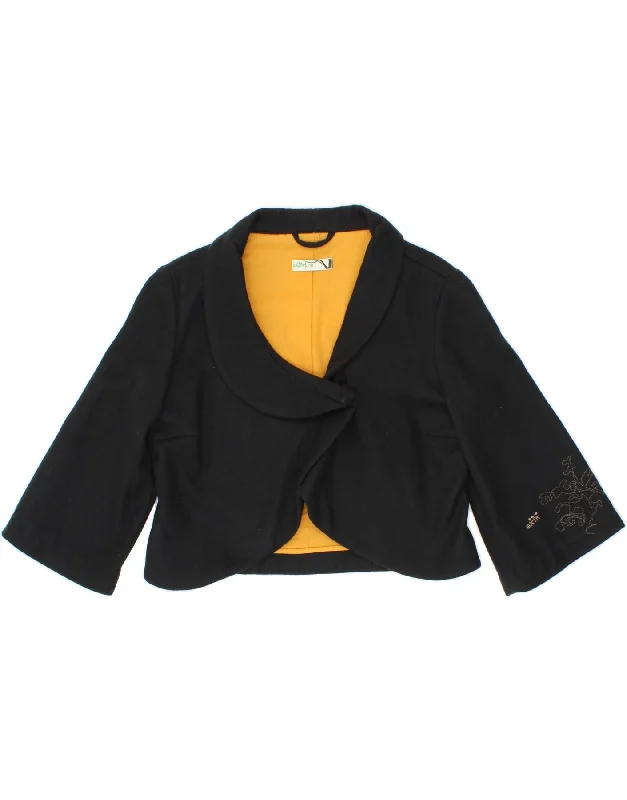 SKUNKFUNK Womens 3/4 Sleeve Bolero Jacket US 3 Small Black Zip Front Button Front Snap Front SKUNKFUNK Womens 3/4 Sleeve Bolero Jacket US 3 Small Black Zip Front Button Front Snap Front