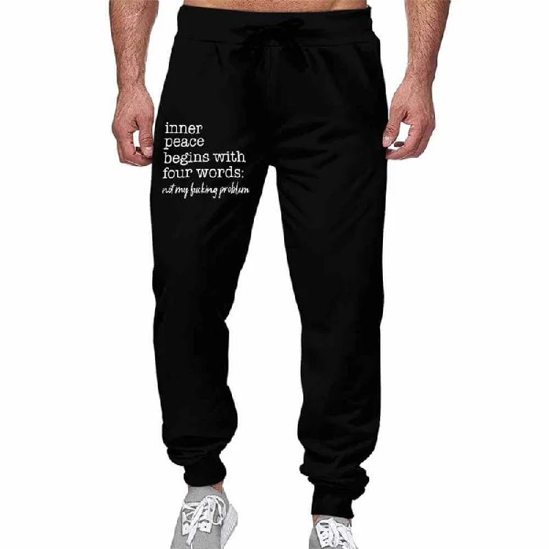 Inner Peace Begin With Four Words Casual Elastic Drawstring Pants Classic Stretch Pants