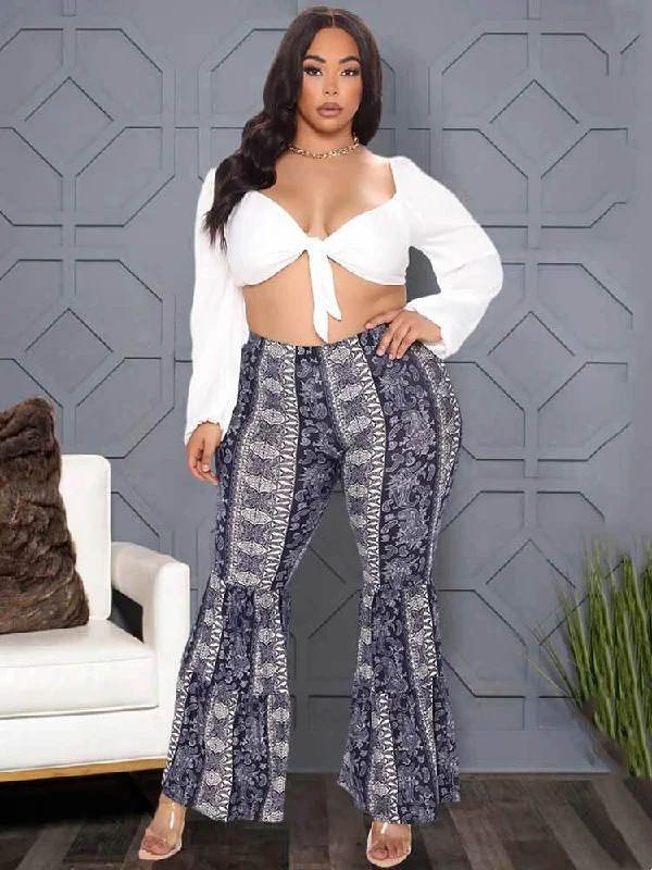 Folk Vintage Flared Pants Plus Size Casual Yoga Pants