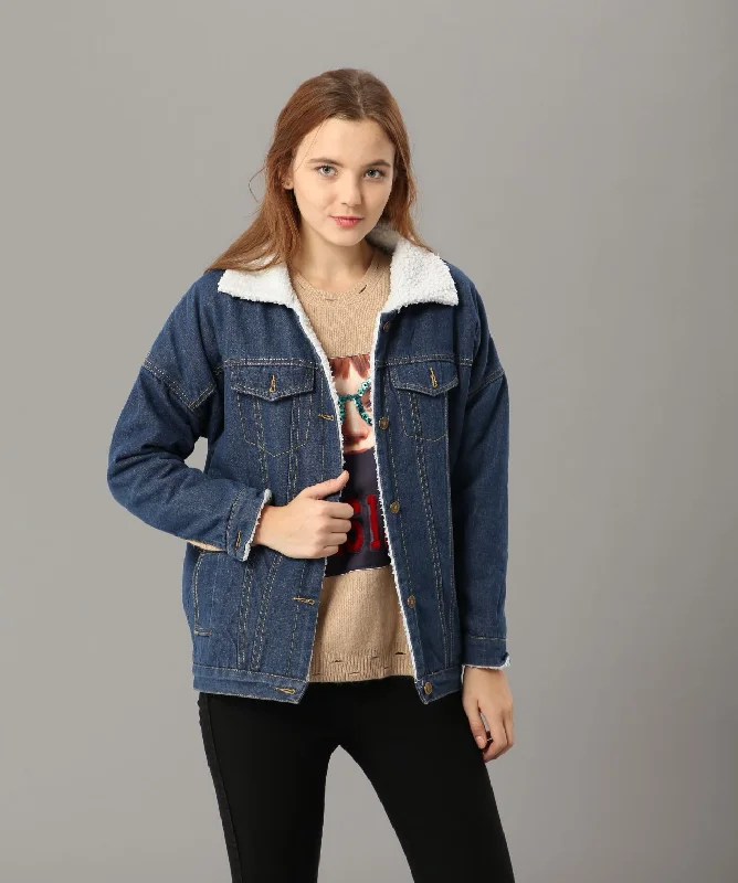 Winter Faux Fur Lined Denim Jacket Fleece Fabric Down Fabric Feather Fabric