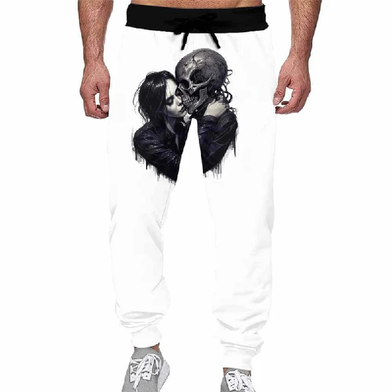 White Girl Skeleton Hug Casual Elastic Drawstring Pants Classic Straight Pants