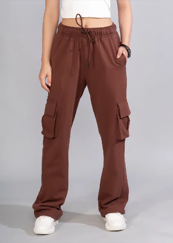 Women Premium Terry Cargo Pants - Cocoa Warm Wool Trousers