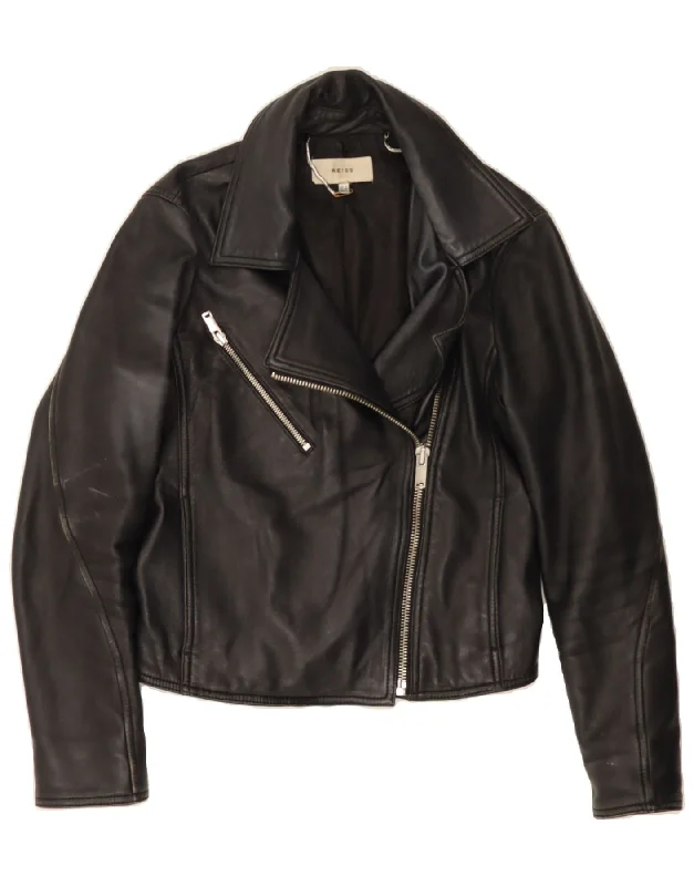 REISS Womens Leather Biker Jacket UK 8 Small Black Leather Wool Jacket Cashmere Jacket Tweed Jacket REISS Womens Leather Biker Jacket UK 8 Small Black Leather Wool Jacket Cashmere Jacket Tweed Jacket