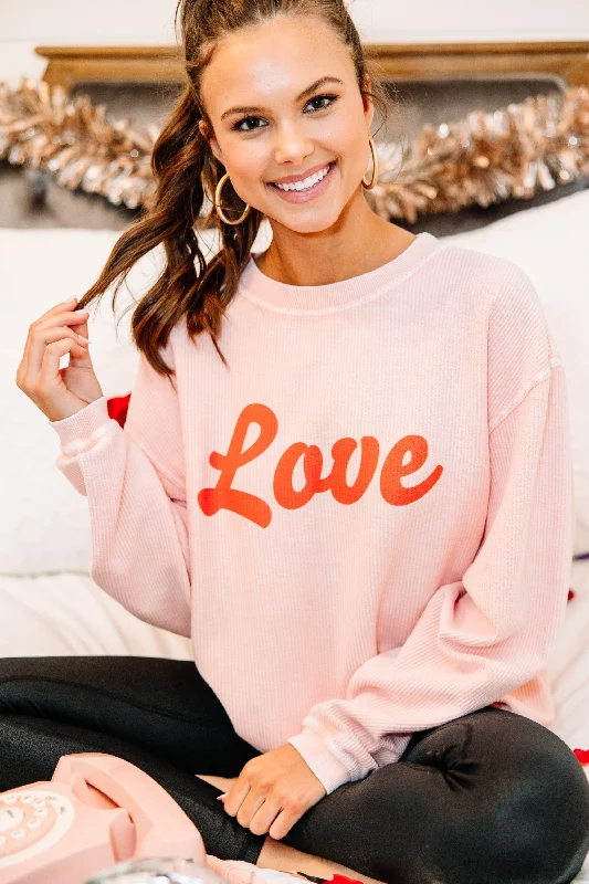 Only Love Blush Graphic Corded Sweatshirt Hoodie with Raglan Sleeves Sporty Comfortable