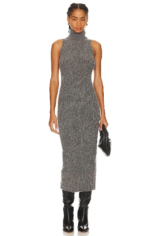 Rib Sleeveless Turtleneck Sweater Dress - Heather Grey Terry Terry Cloth Terry Knit