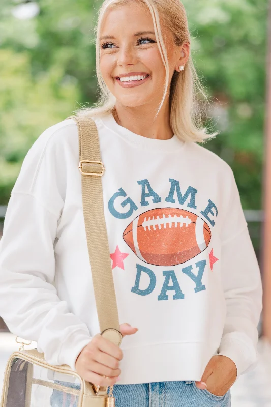 The Big Game White Graphic Sweatshirt Hoodie with High-Low Hem Asymmetrical Trendy