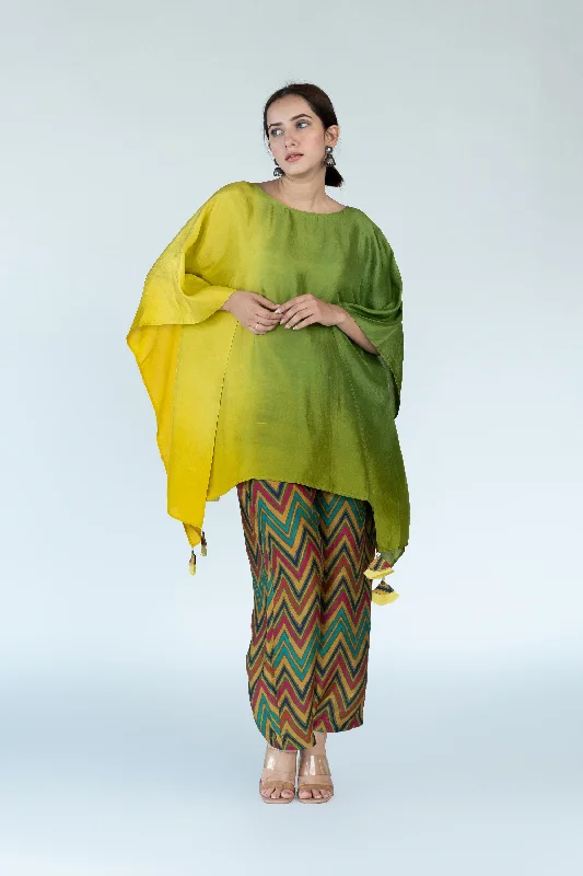 Sage Mustard Ombre Kaftan Top With Pants (2pc) Casual Plaid Pants