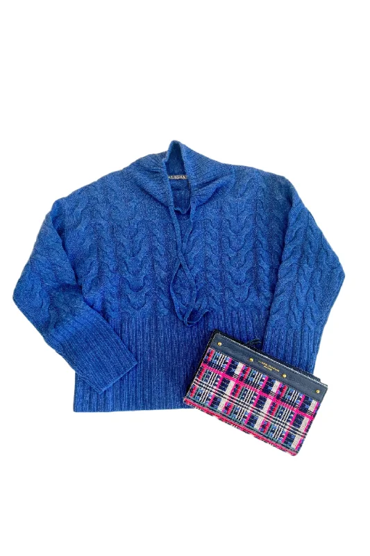 Nordic Blue Merino Wool Cowl Neck Sweater Iron Safe Non-Iron Wrinkle Free
