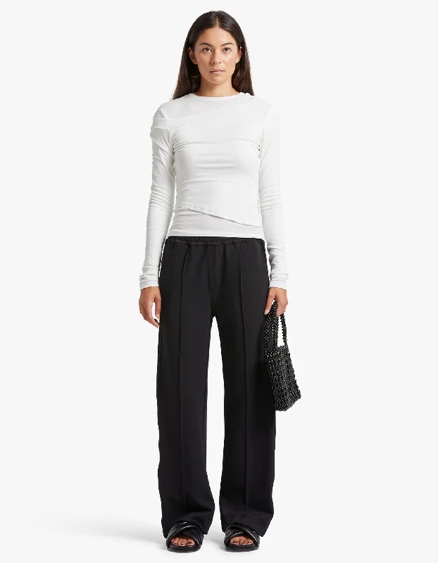 Twill Pinstitch Detail Pant - Black High-Waist Yoga Pants