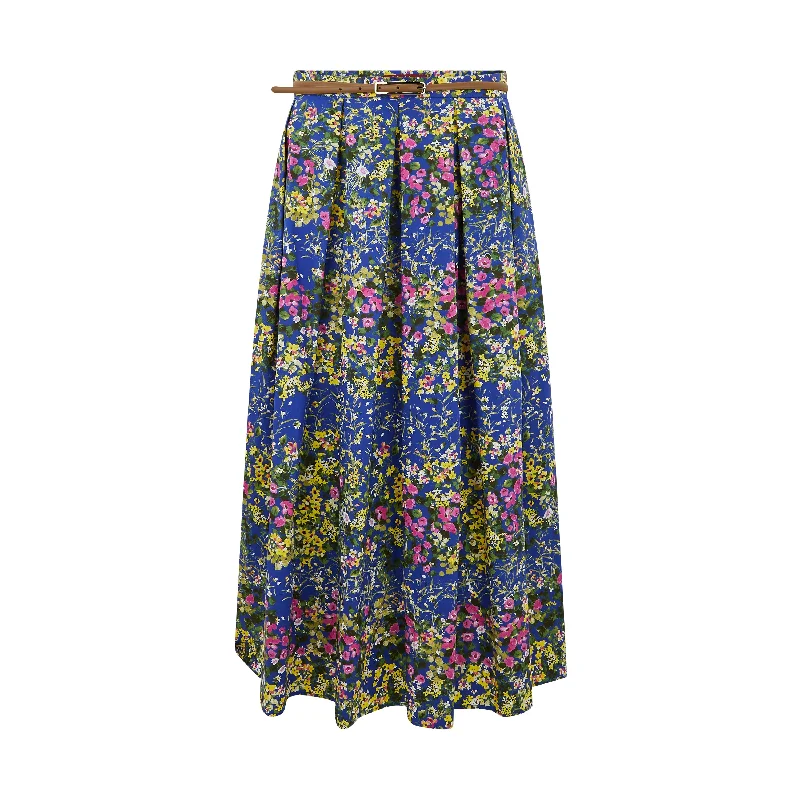 Moresca Floral Print Cotton Poplin Pleated Skirt wool skirt breathable
