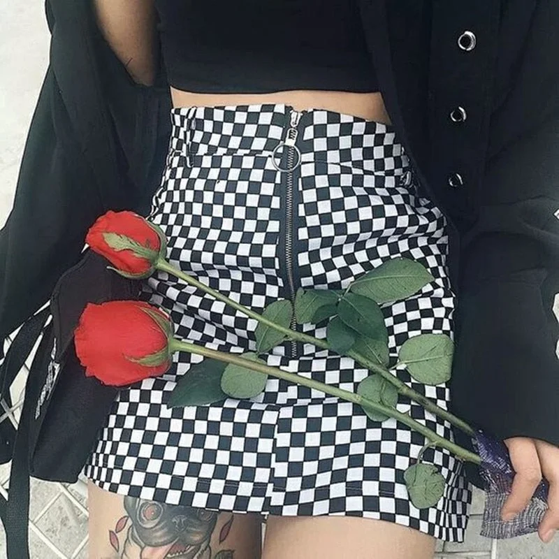 Women checkerboard High Waist Sexy Mini Skirt velvet skirt luxurious