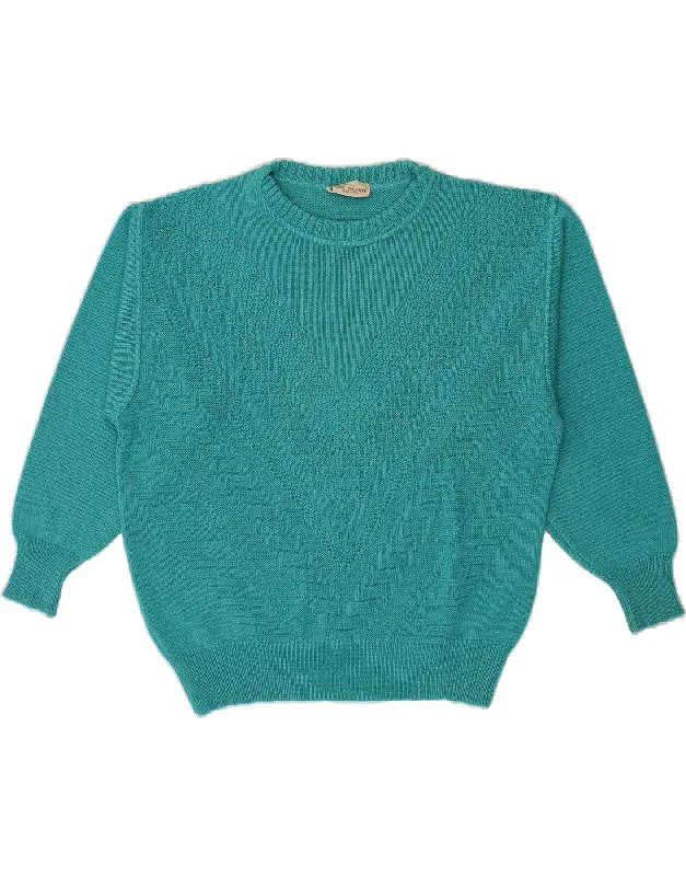 VINTAGE Womens Crew Neck Jumper Sweater IT 56 4XL Turquoise Cotton Long Sweater Short Sweater Cropped Sweater