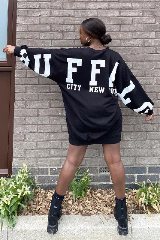 Black Buffalo New York Slogan Sweater Dress - Nazaria Turtle Neck Boat Neck Asymmetrical Neck Black Buffalo New York Slogan Sweater Dress - Nazaria Turtle Neck Boat Neck Asymmetrical Neck