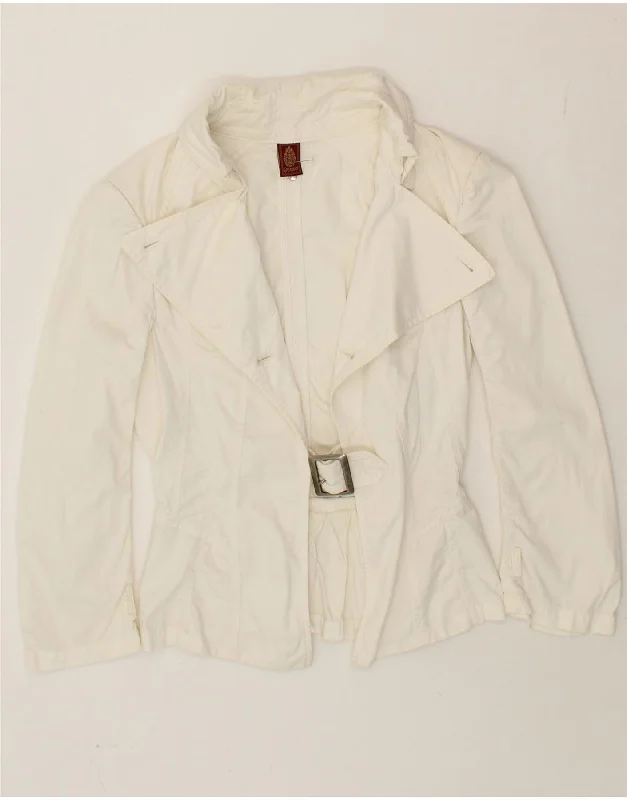 DONDUP Womens 3/4 Sleeve Blazer Jacket IT 40 Small Off White Cotton Snapped Jacket Toggled Jacket Drawstring Jacket DONDUP Womens 3/4 Sleeve Blazer Jacket IT 40 Small Off White Cotton Snapped Jacket Toggled Jacket Drawstring Jacket