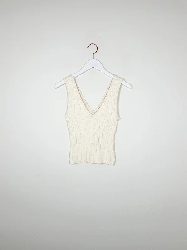 Mozhdeh Matin - Tank Top - Ivory lace tank top