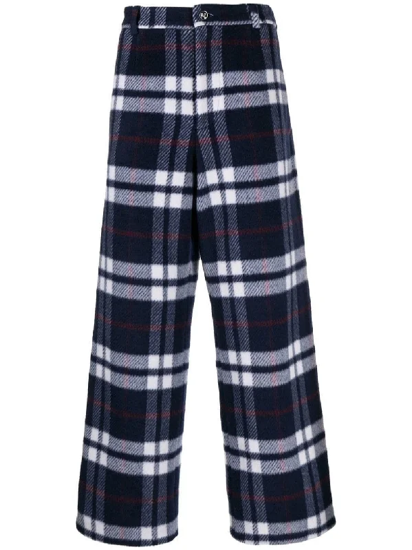 NATASHA WOOL CHECK WIDE PANTS BLU WHT Stylish Harem Pants