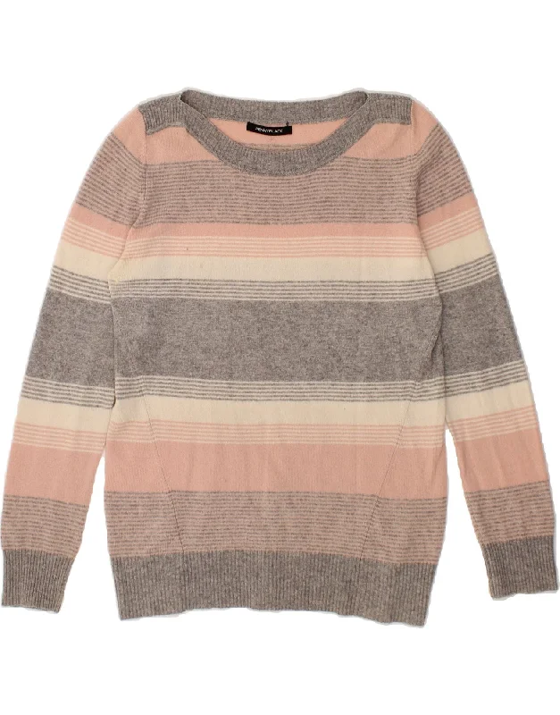 PENNY BLACK Womens Boat Neck Jumper Sweater UK 16 Large Grey Striped Soft Cozy Warm