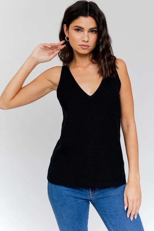 Lightweight Knit V-Neck Sleeveless Tank Top peekaboo tank top